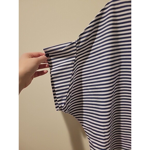 Gallego Desportes Twisted Collar Top Navy Blue Stripe Relaxed Boxy Nautical OS - Picture 6 of 9